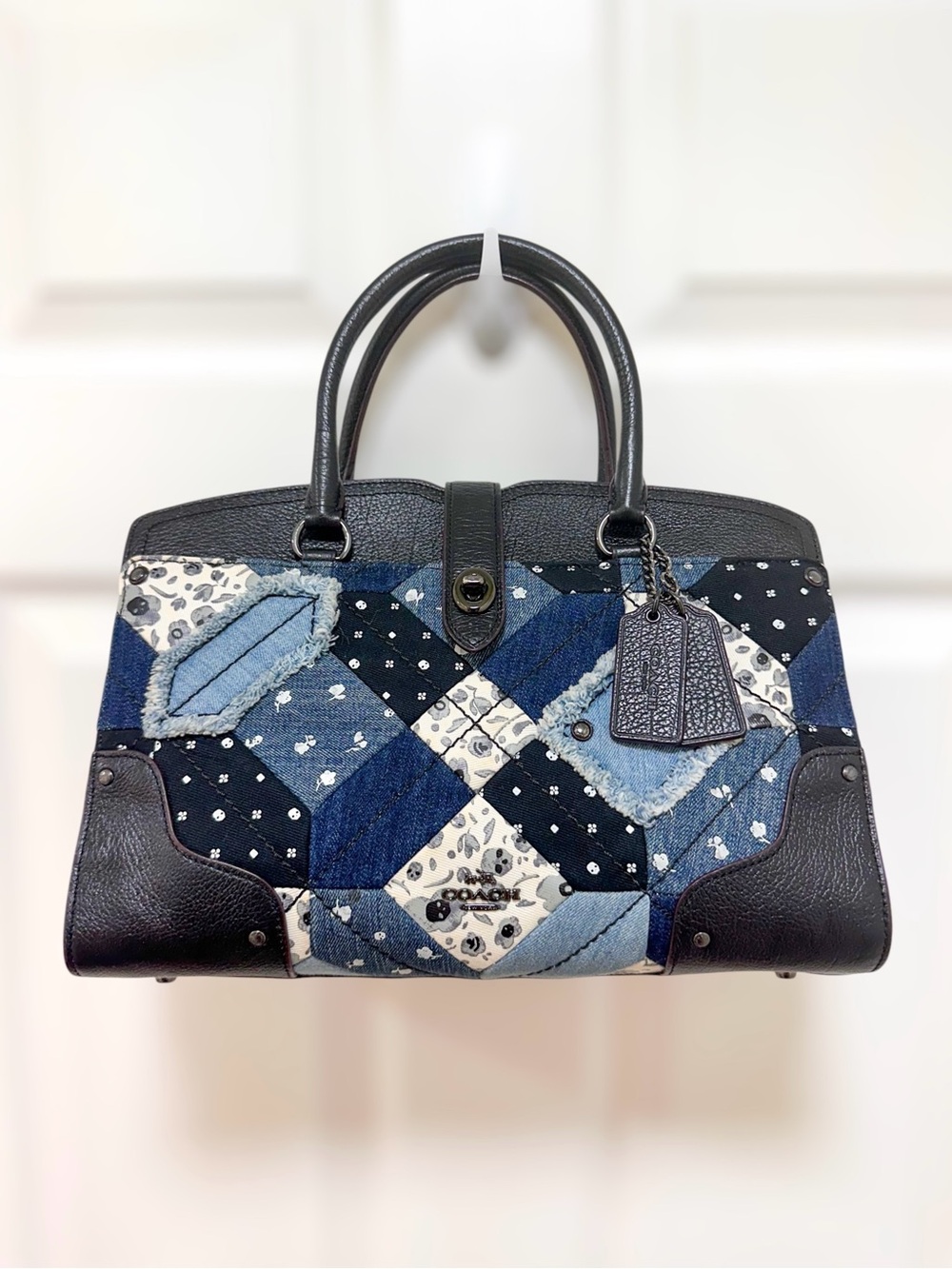 Coach Mercer 30 Canyon Quilt Denim Patchwork Satchel Crossbody 37976
